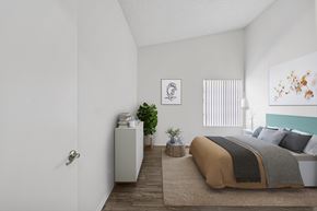 San Dimas apartment for rent - Cozy bedroom with soft tones at Sunnyside Senior Apartments 1 bedroom for rent