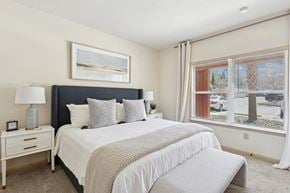 Hinesville apartment for rent - Bright bedroom with large window and plush bedding at Tattersall Village Apartments near Savannah, GA