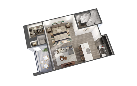 Floor plan for studio, 1 bath, 526 sqft