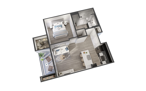 Floor plan for 1 bed, 1 bath, 675 sqft