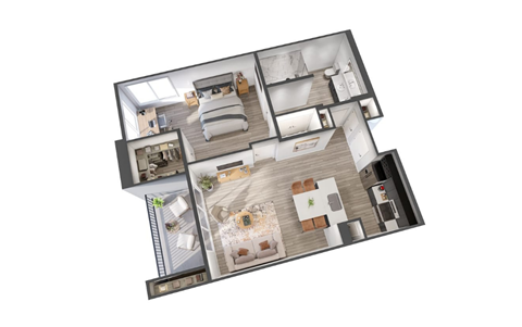 Floor plan for 1 bed, 1 bath, 872 sqft