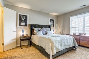 Glendale Heights apartment for rent - Apartments in Glendale Heights for rent - The Mark - bedroom with a bed and a dresser and a window and premium carpet