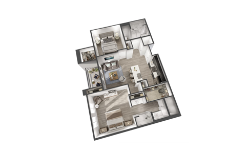 Floor plan for 2 beds, 2 baths, 1125 sqft