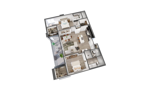 Floor plan for 2 beds, 2.5 baths, 1353 sqft