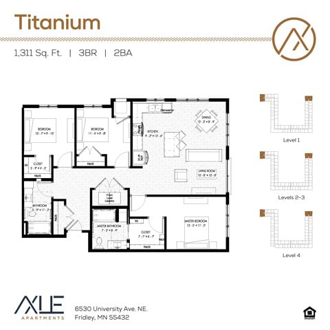Floor plan for 3 beds, 2 baths, 1311 sqft