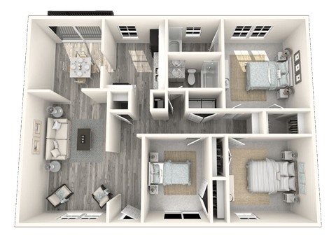Floor plan for 3 beds, 2 baths, 1300 sqft