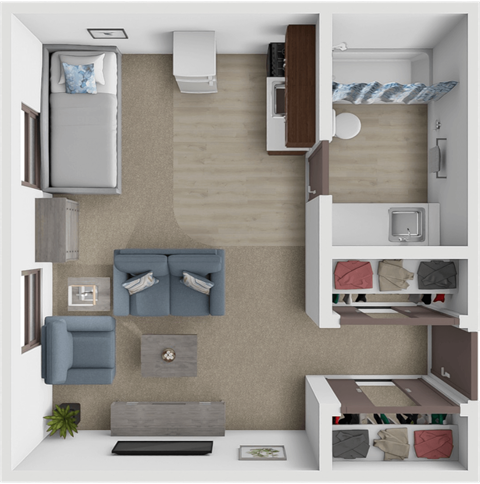 Floor plan for studio, 1 bath, 450 sqft