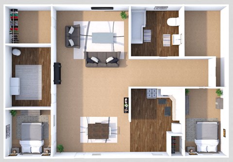 Floor plan for 2 beds, 1 bath, 750 sqft