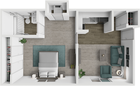 Floor plan for 1 bed, 1 bath, 600 sqft