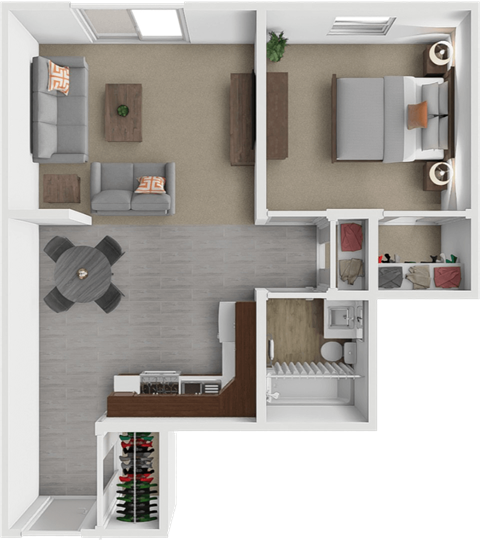 Floor plan for 1 bed, 1 bath, 650 sqft