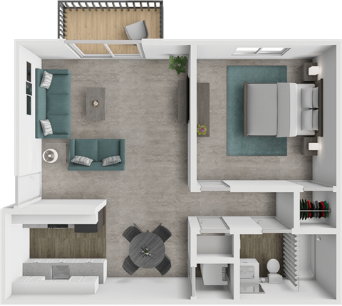 Floor plan for 1 bed, 1 bath, 720 sqft