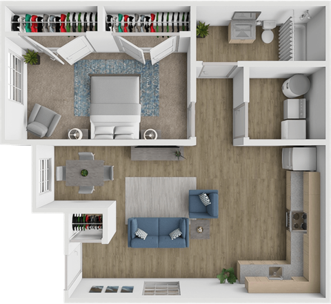 Floor plan for 1 bed, 1 bath, 800 sqft