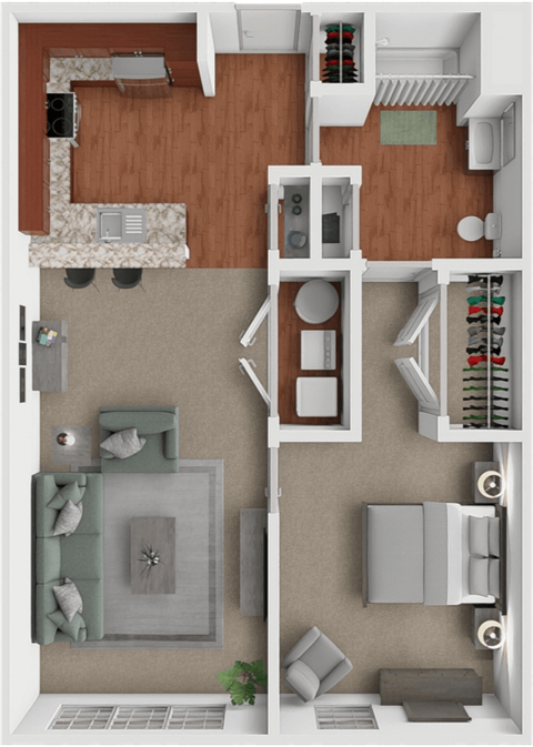 Floor plan for 1 bed, 1 bath, 806 sqft
