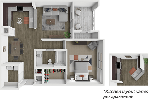 Floor plan for 1 bed, 1 bath, 810 sqft