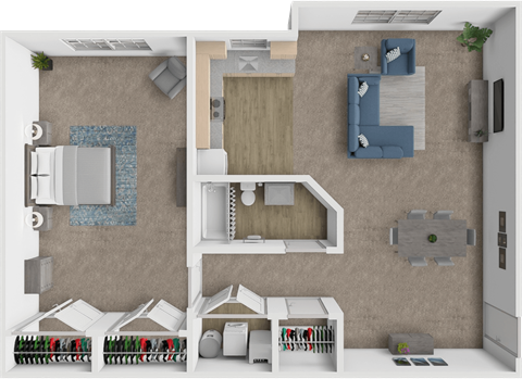 Floor plan for 1 bed, 1 bath, 900 sqft