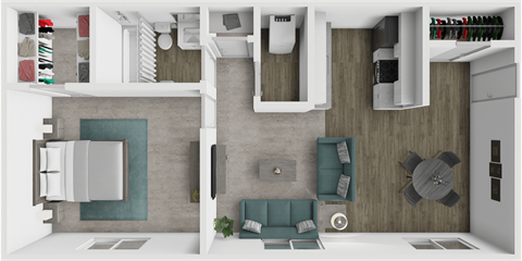Floor plan for 1 bed, 1 bath, 920 sqft
