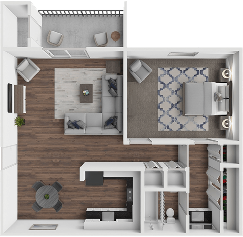 Floor plan for 1 bed, 1 bath, 858 sqft