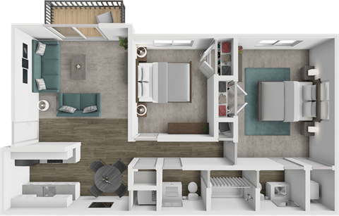 Floor plan for 2 beds, 1.5 baths, 960 sqft