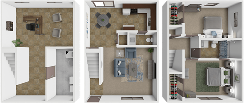 Floor plan for 2 beds, 1.5 baths, 1300 sqft