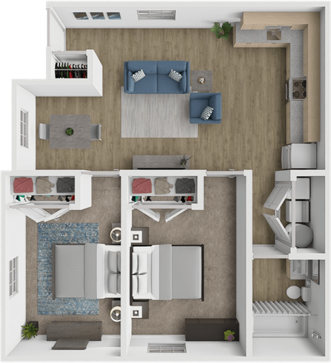 Floor plan for 2 beds, 1 bath, 800 sqft