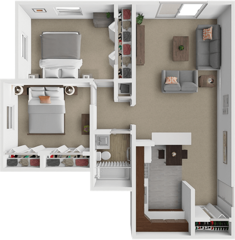 Floor plan for 2 beds, 1 bath, 850 sqft