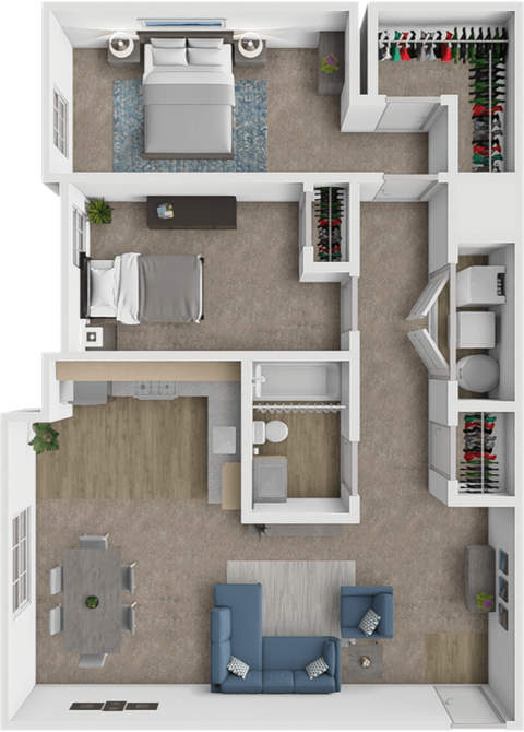Floor plan for 2 beds, 1 bath, 900 sqft