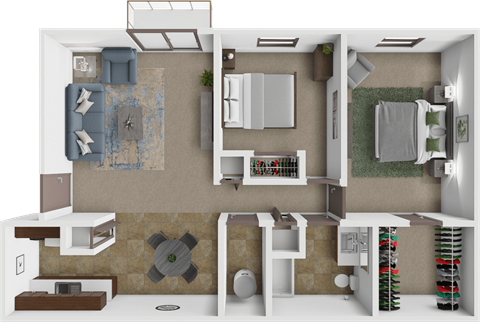 Floor plan for 2 beds, 1 bath, 900 sqft