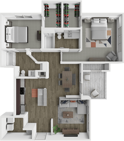 Floor plan for 2 beds, 2 baths, 1090 sqft