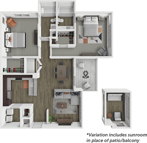Floor plan for 2 beds, 2 baths, 1257 sqft