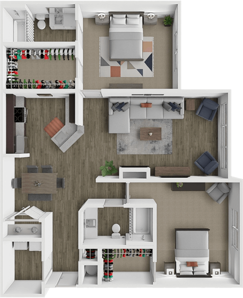 Floor plan for 2 beds, 2 baths, 1224 sqft