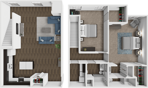 Floor plan for 2 beds, 2 baths, 1307 sqft