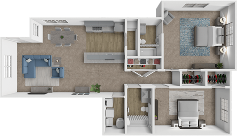 Floor plan for 2 beds, 2 baths, 1350 sqft