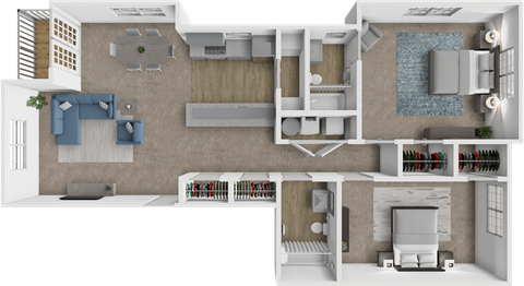 Floor plan for 2 beds, 2 baths, 1375 sqft