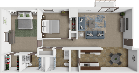 Floor plan for 2 beds, 2 baths, 1000 sqft