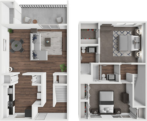 Floor plan for 2 beds, 2 baths, 1158 sqft