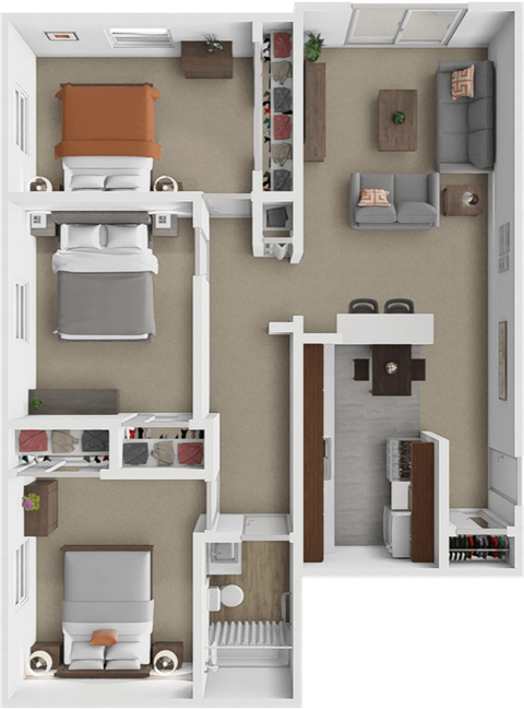 Floor plan for 3 beds, 1 bath, 1030 sqft