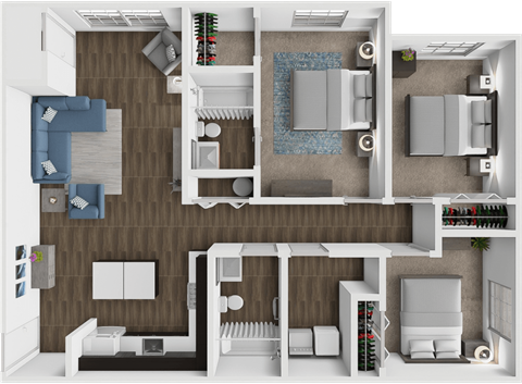 Floor plan for 3 beds, 2 baths, 1158 sqft