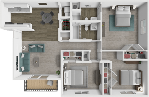 Floor plan for 3 beds, 2 baths, 1160 sqft