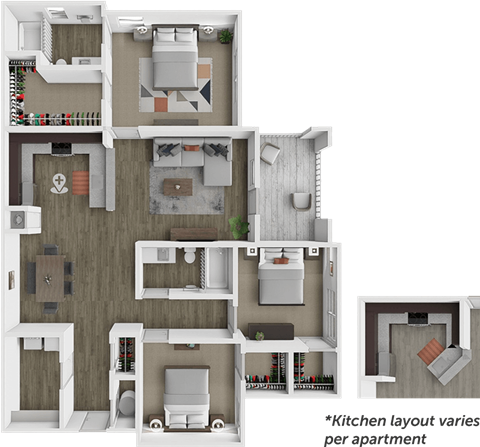 Floor plan for 3 beds, 2 baths, 1320 sqft