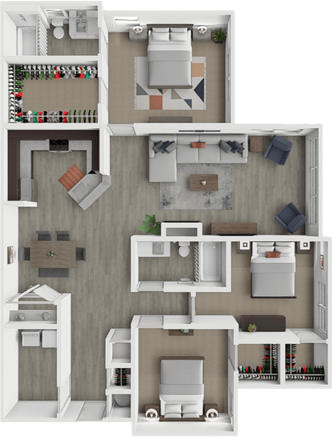Floor plan for 3 beds, 2 baths, 1415 sqft