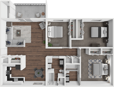 Floor plan for 3 beds, 2 baths, 1400 sqft