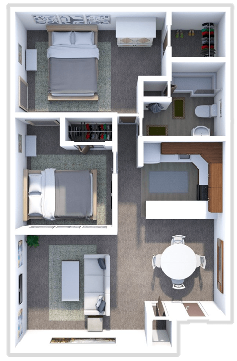 Floor plan for 2 beds, 1 bath, 720 sqft