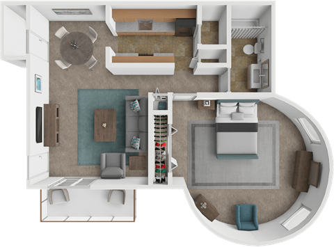 Floor plan for 1 bed, 1 bath, 810 sqft