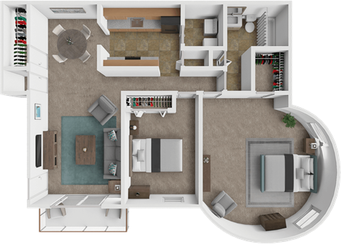 Floor plan for 2 beds, 1 bath, 1050 sqft