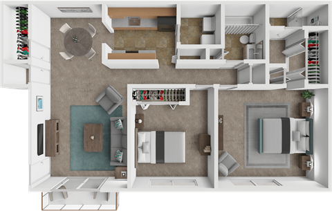 Floor plan for 2 beds, 2 baths, 1087 sqft