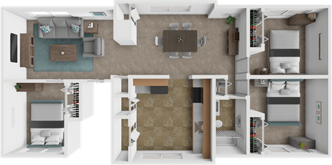 Floor plan for 3 beds, 1 bath, 1086 sqft