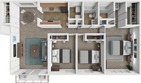Floor plan for 3 beds, 2 baths, 1256 sqft