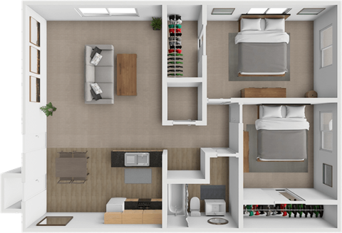 Floor plan for 2 beds, 1 bath, 860 sqft