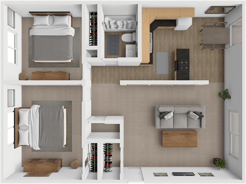 Floor plan for 2 beds, 1 bath, 900 sqft