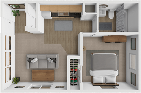 Floor plan for 1 bed, 1 bath, 512 sqft